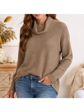 89th & Madison Brown Cowl Neck Sweater Waffle Knit Pullover Sz XL NWT